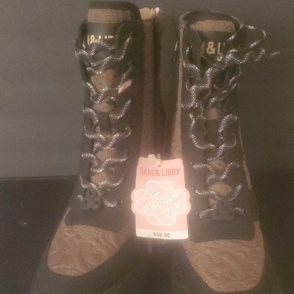 Sam & Libby Black and Brown Lace-Up Boots